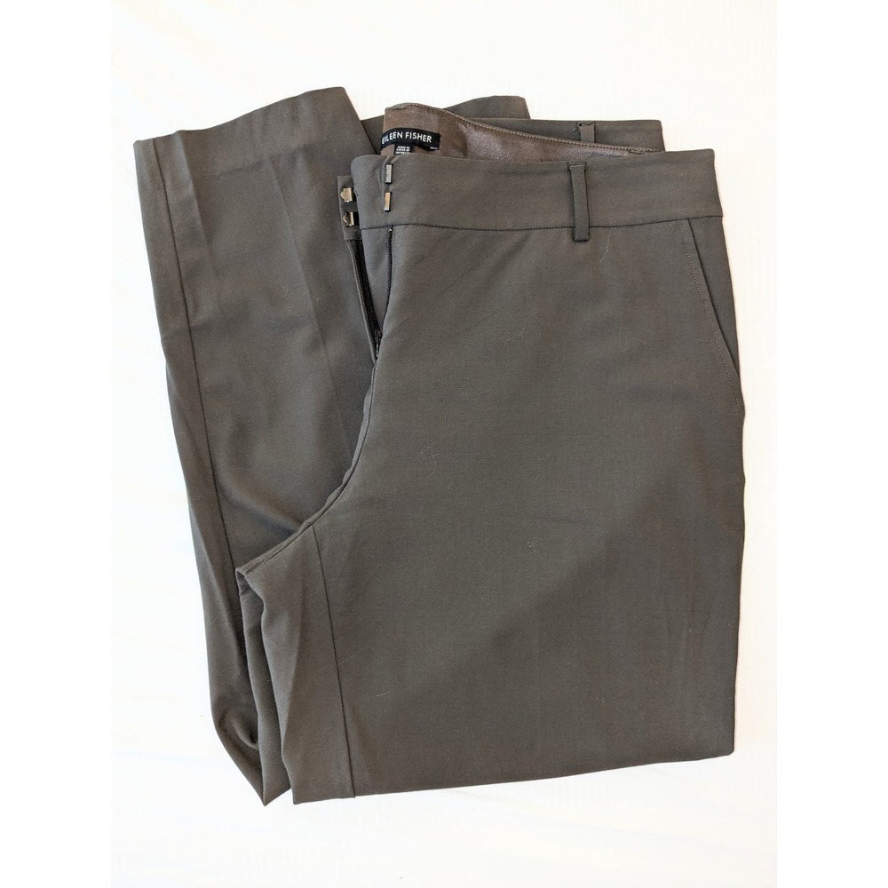 Eileen Fisher Womens LG Wool Viscose Blend Brown Trouser Dress Pant Ankle Crop